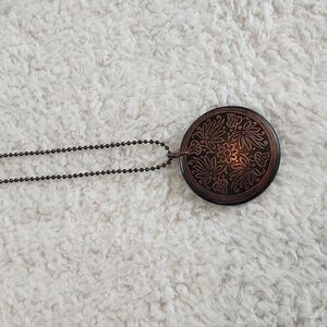 HANDMADE medallion pendant necklace, copper and black tones on a ball chain NWT!